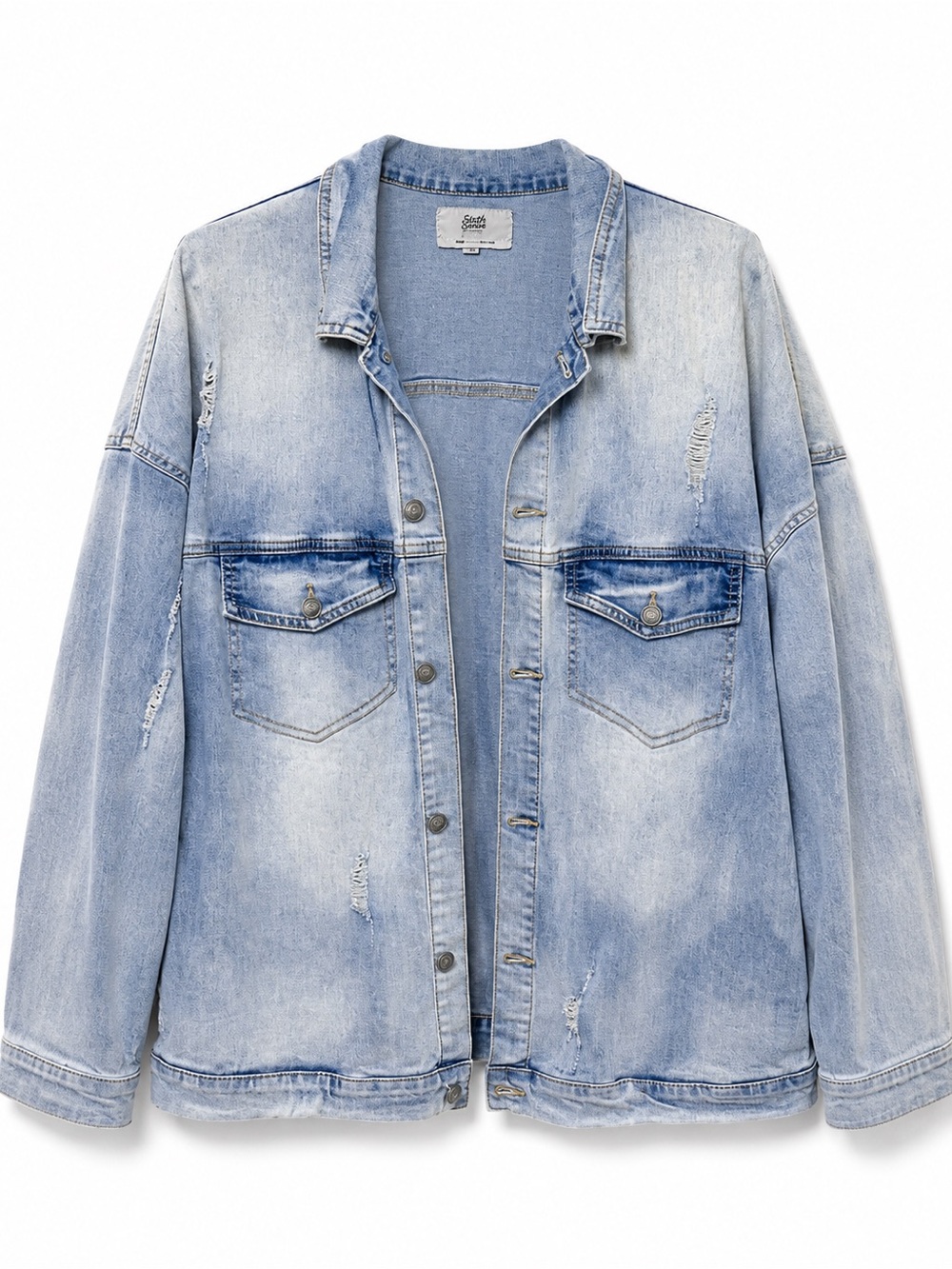 Vintage Light Blue Denim Jacket - Unbranded Oversized Distressed Trucker
